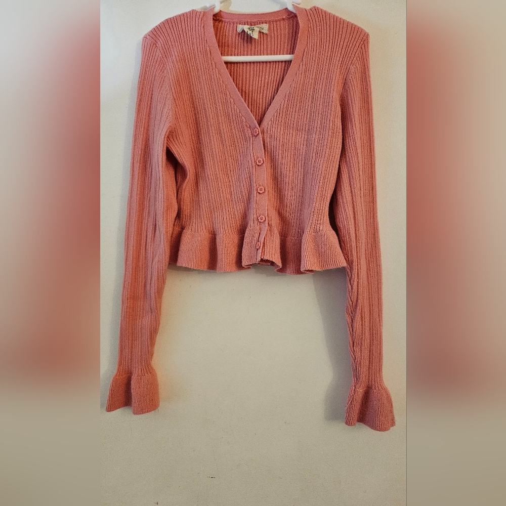 Happily GREY Pink Ribbed Cardigan Sweater